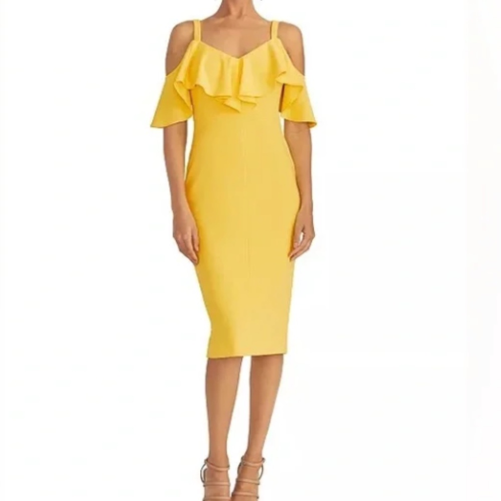 RACHEL Rachel Roy Bright Yellow Off-Shoulder Ruffle Midi Dress